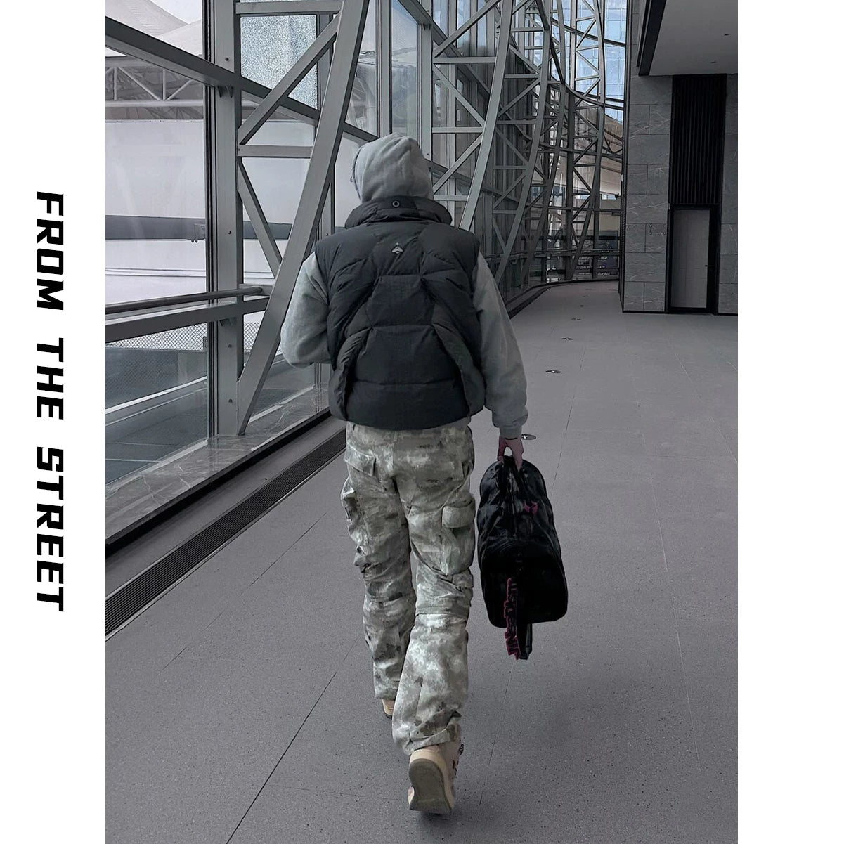 From Street American Street Snowflake Camouflage 3D Multi Pocket Zipper Work Pants Loose Straight Leg Wide Leg Pants