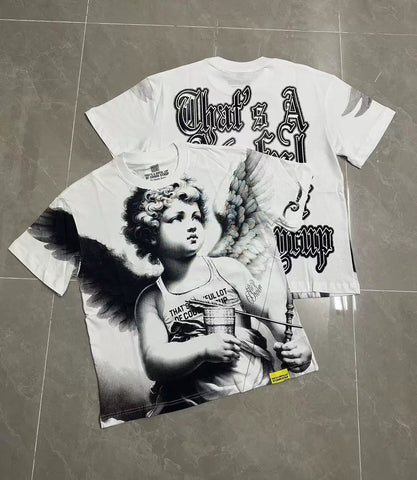 That's A Awful Lot Of Cough Syrup Angel Heart Graphic T-Shirt - Black & White