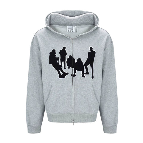 From THE STREET, a street style retro patchwork embroidered cardigan with a washed zipper and hooded sweatshirt for men