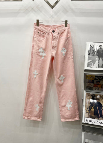 Chrome Hearts Pink Levi's 501 Cross Patch Denim Jeans