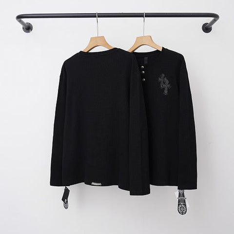 Chrome Hearts Dark Cross Motif Henley Long Sleeve (Black)