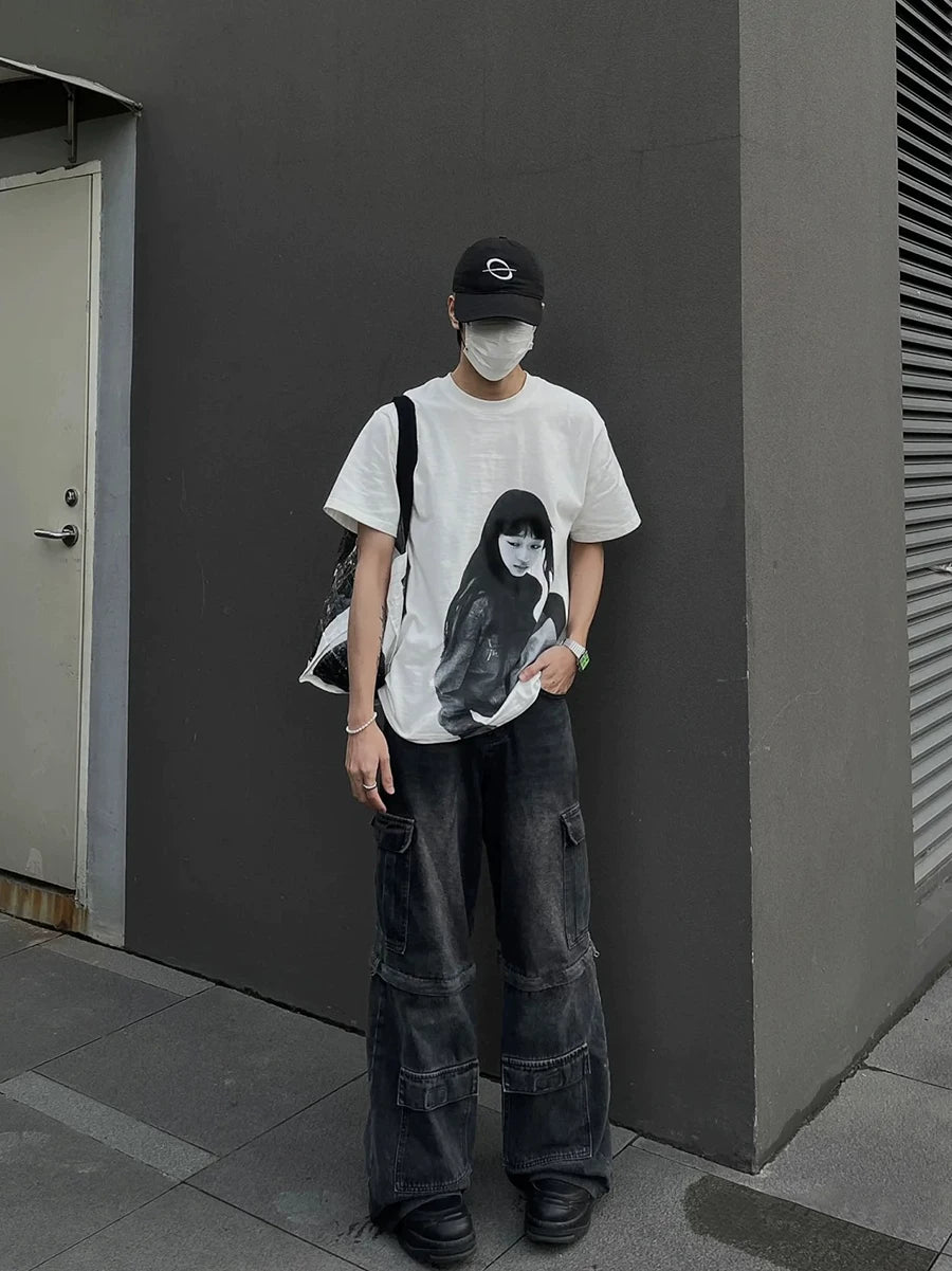 From the street, Qianming Kuriyama, American retro vintage vintage vintage vintage vintage vintage vintage 300g T-shirt, men's summer small collar short sleeved trend