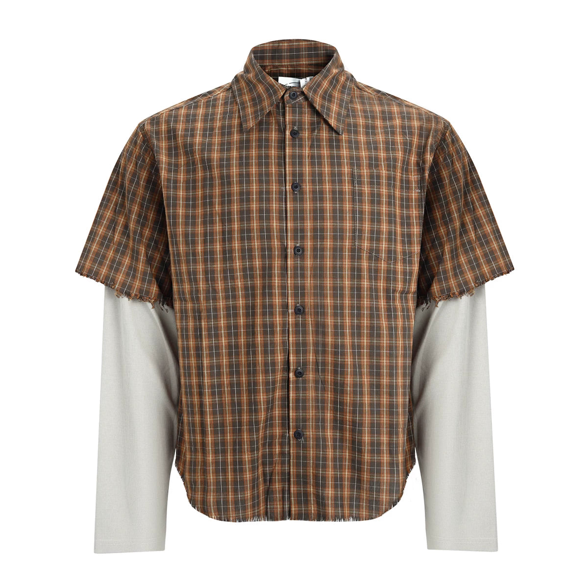 From THE STREET, a street style American plaid fake two-piece shirt, men's loose top
