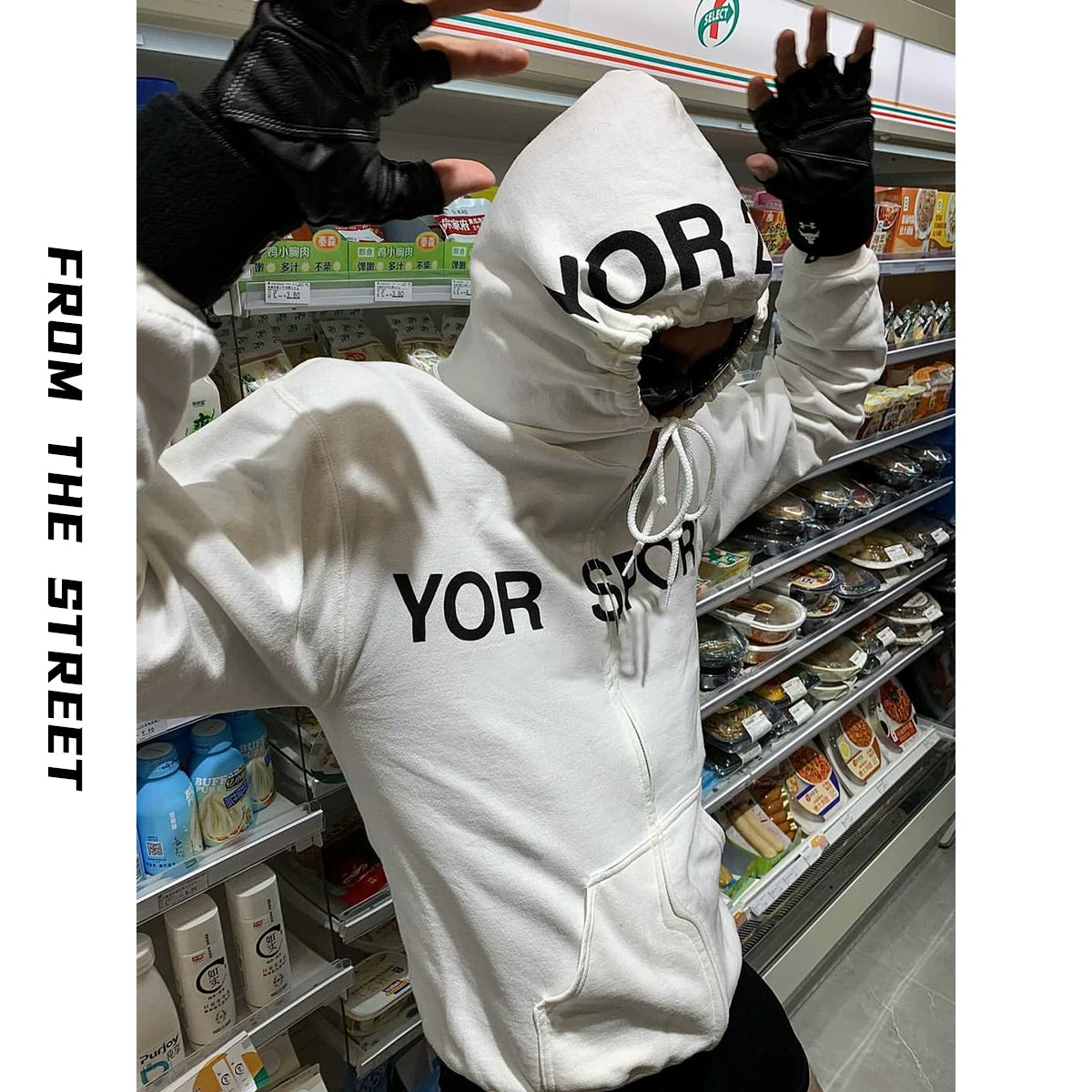 From the street slim fit elastic American loose print cardigan loose slogan hoodie couple hoodie men and women