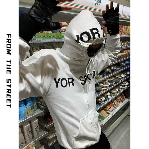 From the street slim fit elastic American loose print cardigan loose slogan hoodie couple hoodie men and women