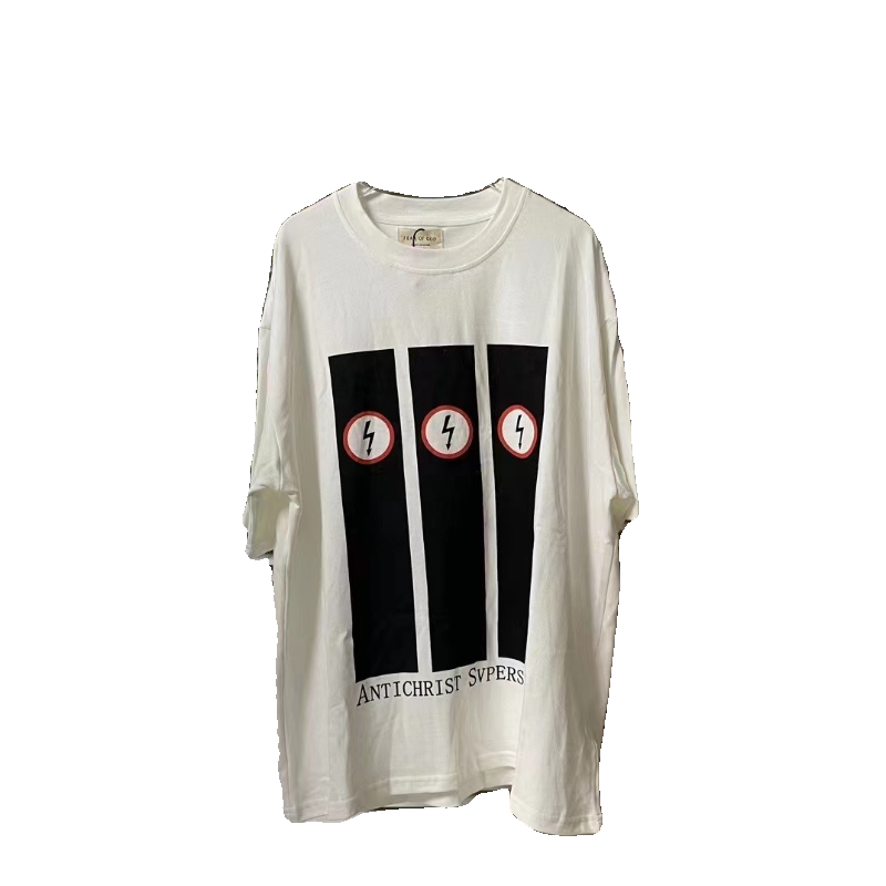 VTG Lightning Manson Fog Short Sleeve White Ink Direct Spray Printed High Street Retro Loose 320g Heavy Half Sleeve T-shirt Trendy