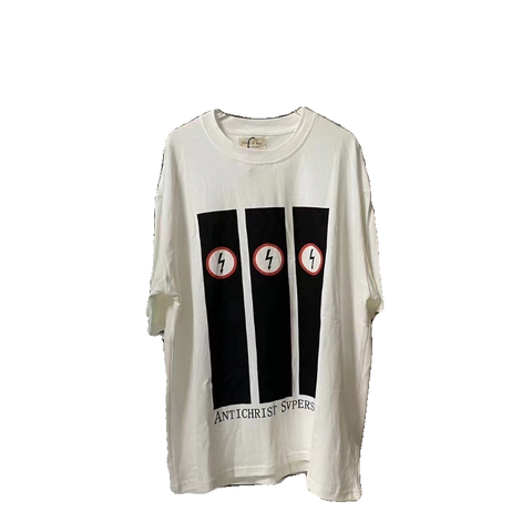 VTG Lightning Manson Fog Short Sleeve White Ink Direct Spray Printed High Street Retro Loose 320g Heavy Half Sleeve T-shirt Trendy