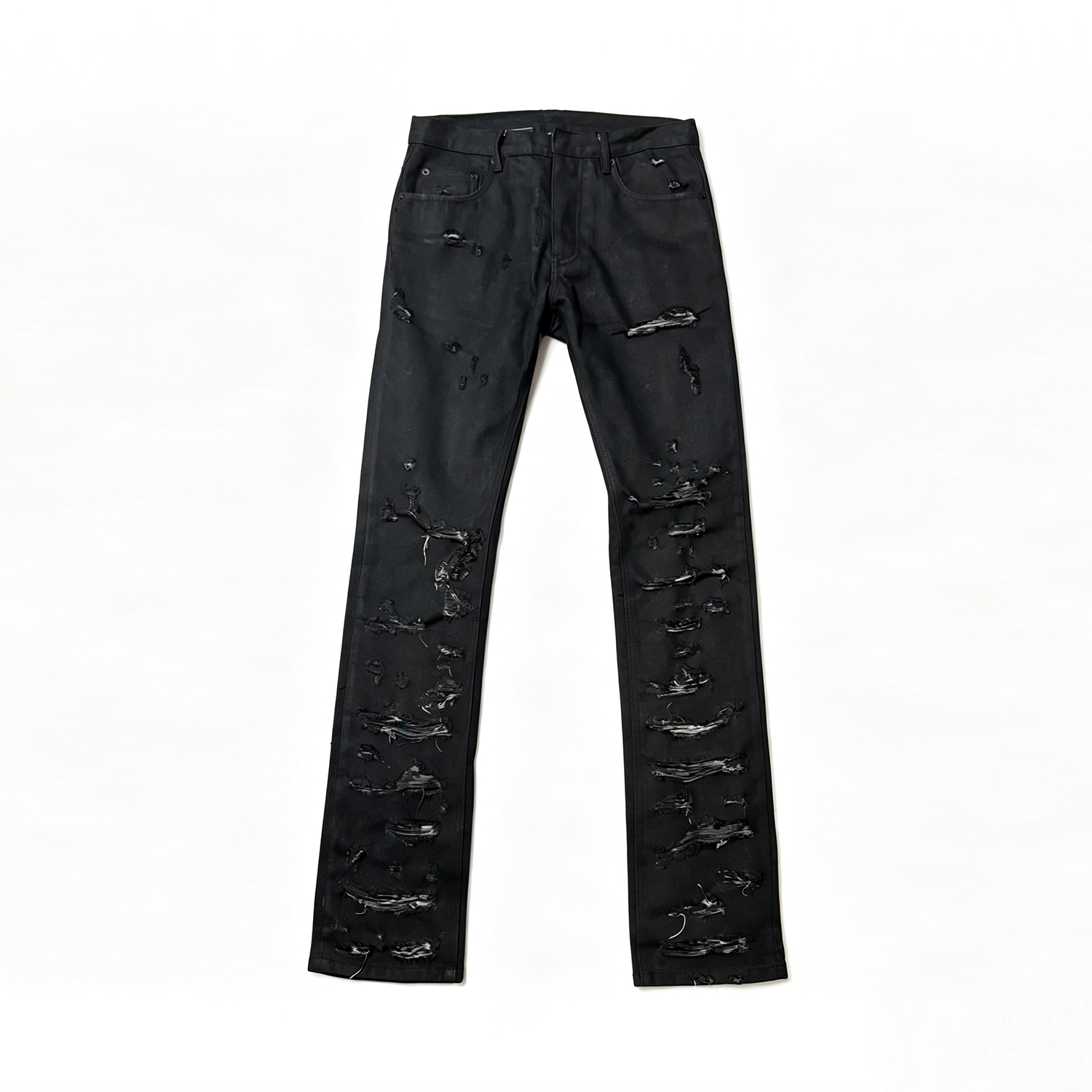 From THE STREET, Street Brushing Wax Destruction Denim Pants Slimming Skinny Pants Hediboy