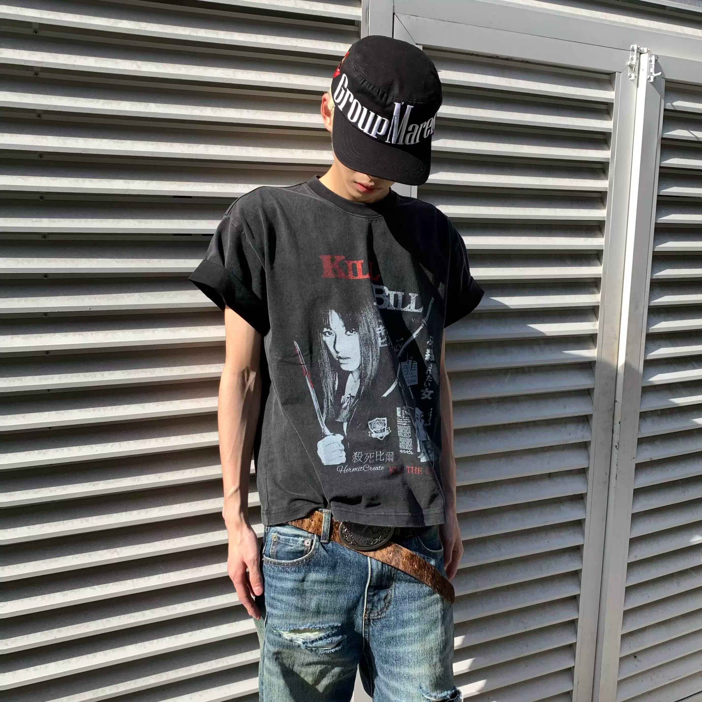 TSAOOJ Wash Kill Bill Movie T-shirt Vintage Vintage Vintage distressed short width pure cotton cleanfit short sleeved