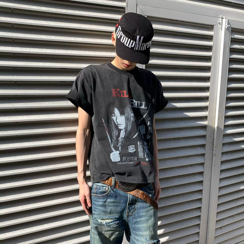 TSAOOJ Wash Kill Bill Movie T-shirt Vintage Vintage Vintage distressed short width pure cotton cleanfit short sleeved