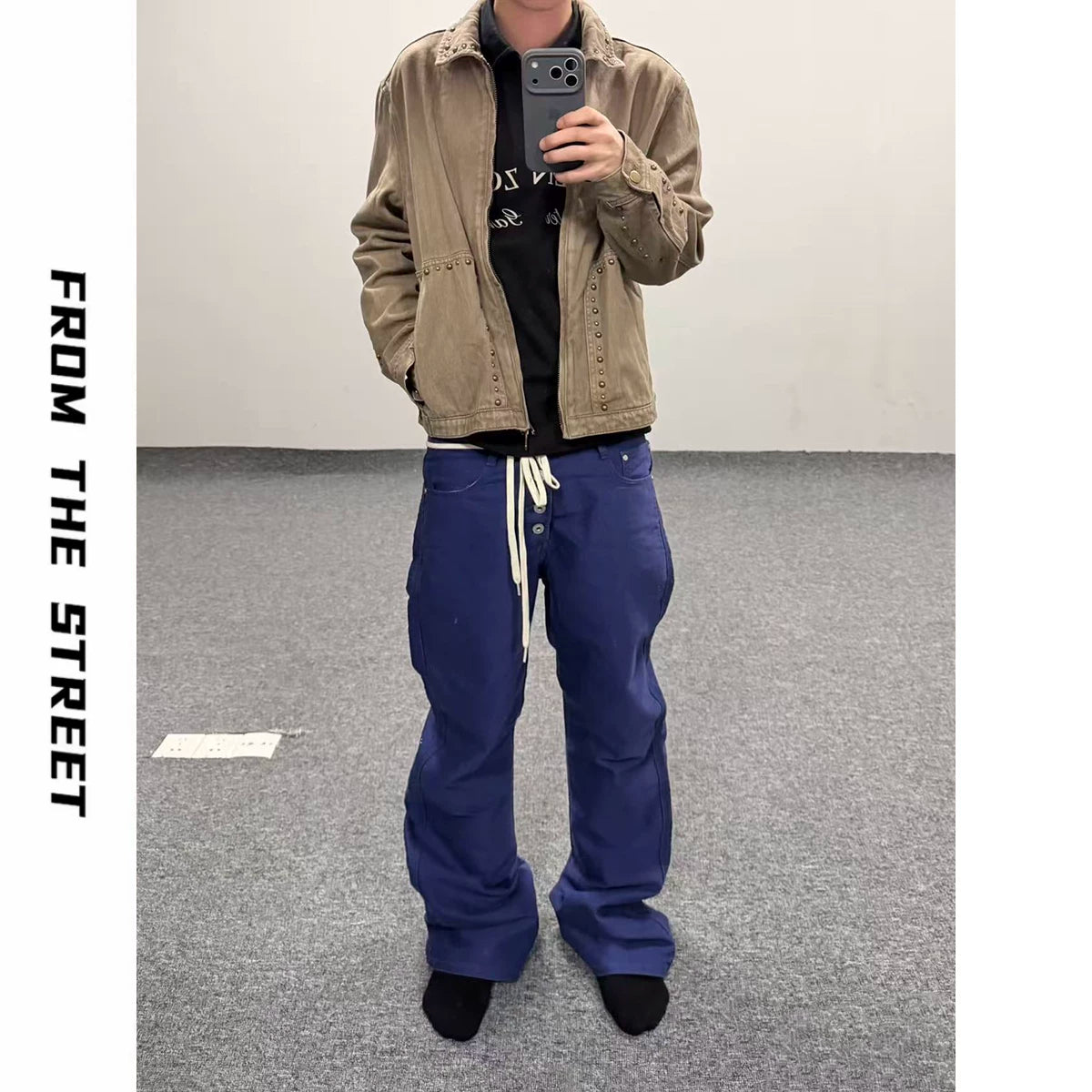 From THE STREET Street Mole Skin Four Button Washed Micro Pull Street Faux Pants for Old Men