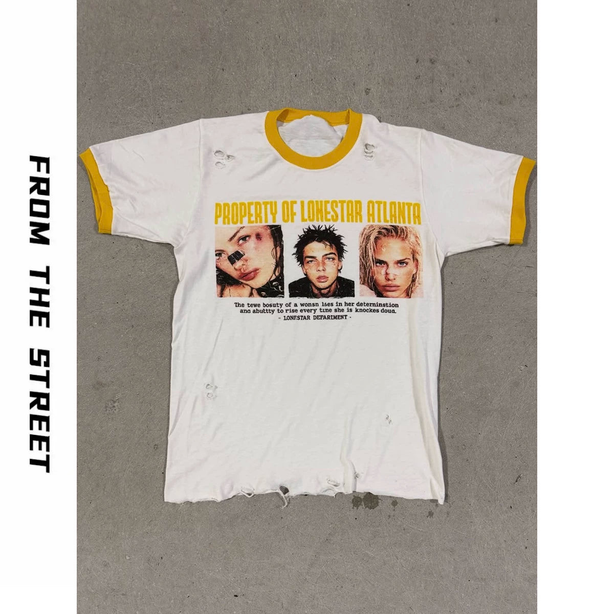 From THE STREET: Retro portrait print on the street shoulder, contrasting light Asian short sleeved T-shirt for men and women