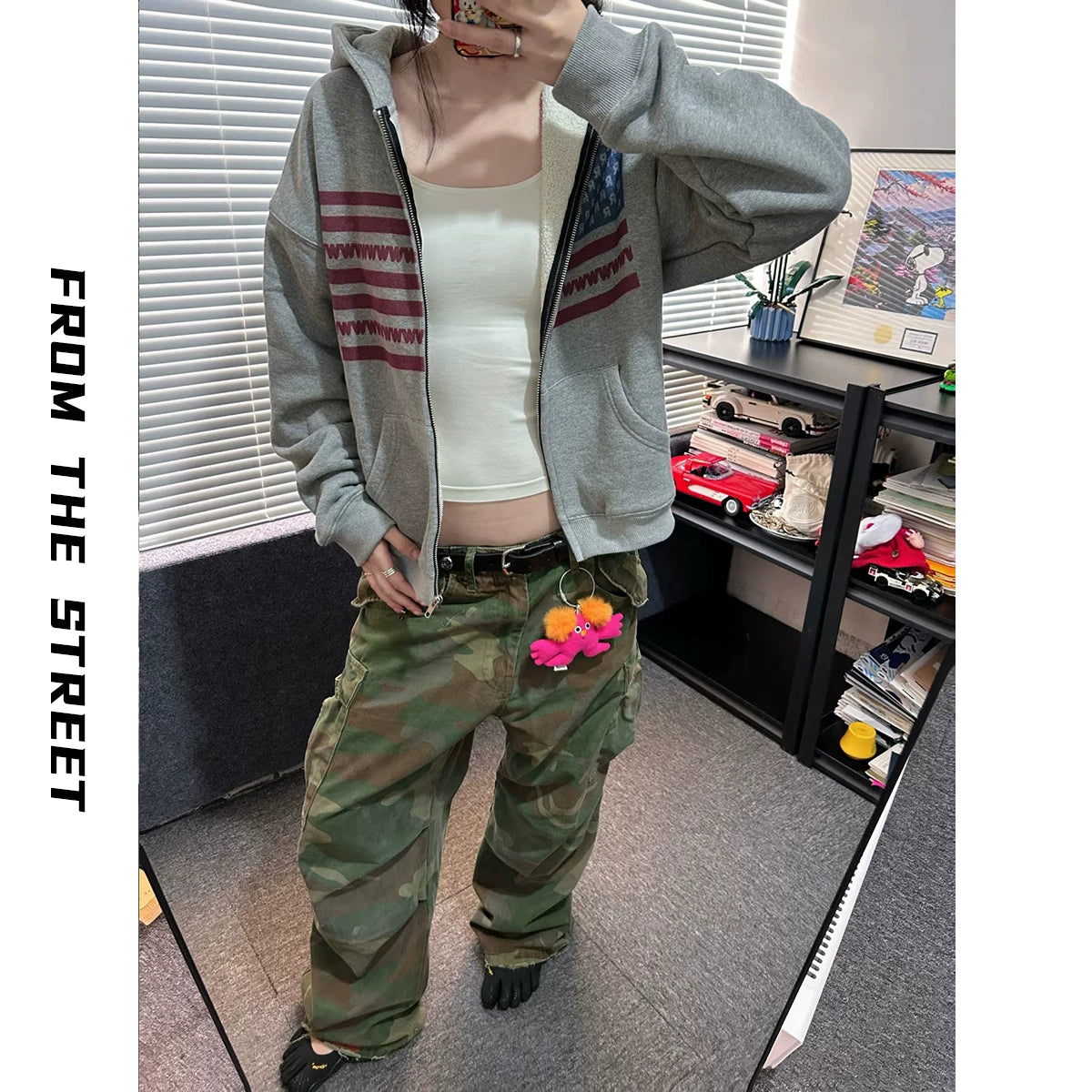 From THE STREET Street American Flag Printed Hooded Zipper Autumn/Winter Cashmere Cardigan Sweatshirt Men's Sweatshirt