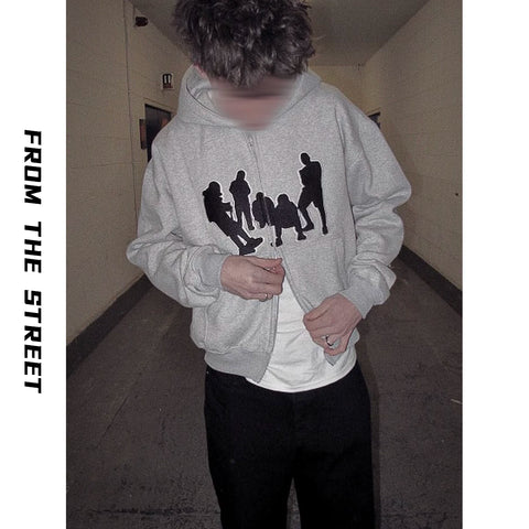 From THE STREET, a street style retro patchwork embroidered cardigan with a washed zipper and hooded sweatshirt for men