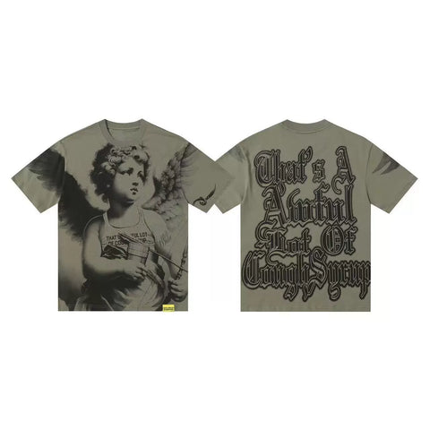 That's A Awful Lot Of Cough Syrup Angel Heart Graphic T-Shirt - Military Green