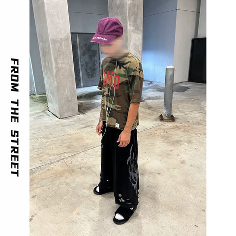 From THE STREET: Street vintage totem straight leg casual loose wide leg seven part sweatpants
