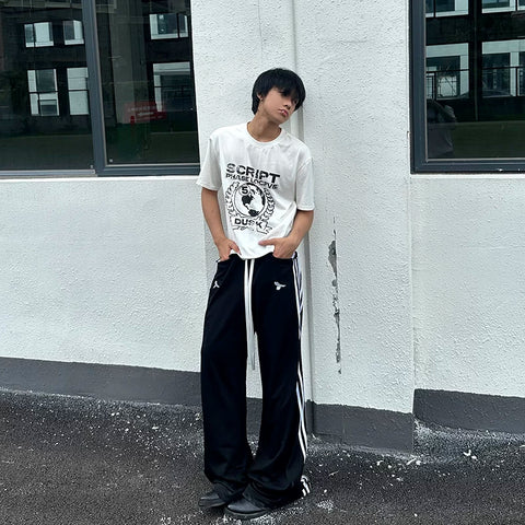 From the street American five bar vertical drawstring sports sweatpants, loose straight leg casual pants, popular versatile pants for men