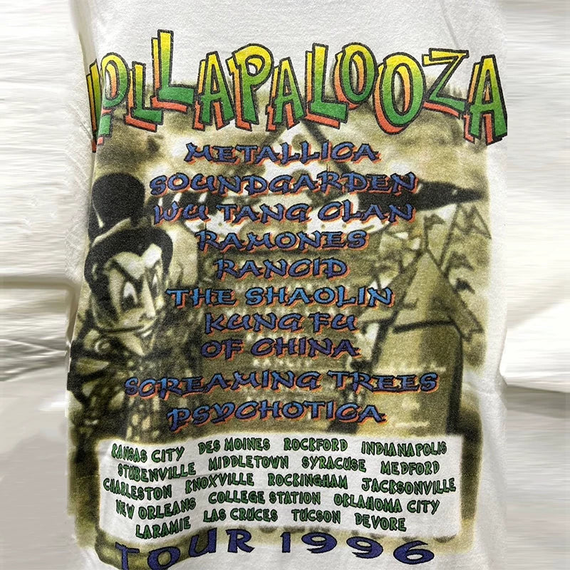 Lollapalooza音乐节潮牌印花短袖T恤y2k美式小领口纯棉圆领体恤衫