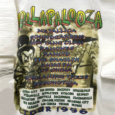 Lollapalooza音乐节潮牌印花短袖T恤y2k美式小领口纯棉圆领体恤衫
