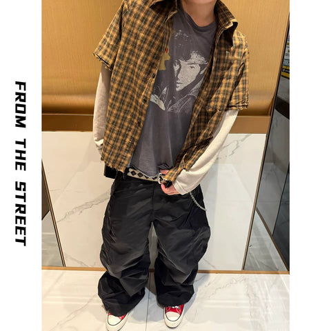 From THE STREET, a street style American plaid fake two-piece shirt, men's loose top