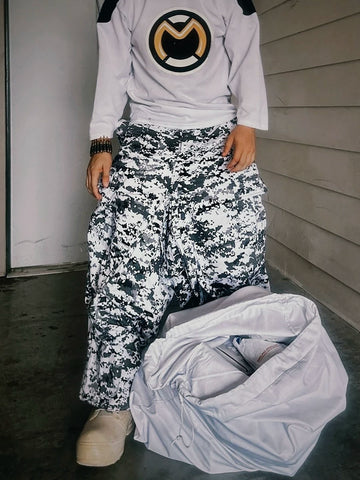 From the street black and white camouflage work pants for men and women, American street loose tactical baggy silhouette pants trend brand