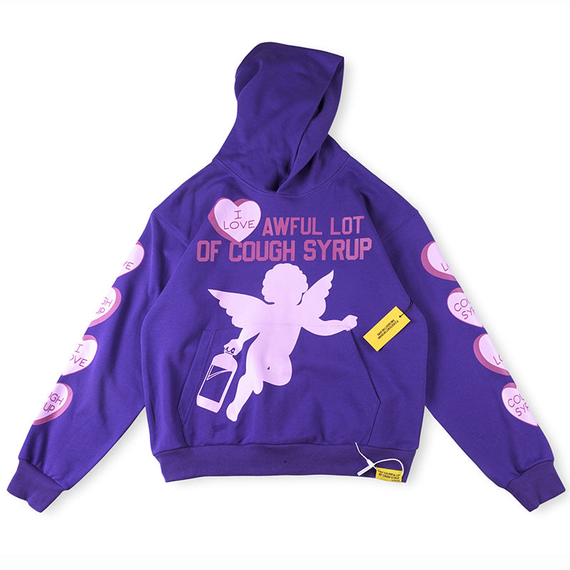 That's A Awful Lot Of Cough Syrup Angel Heart Hoodie - Purple / Light Pink
