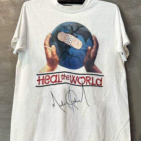 Heal the World Michael Jackson Album Cover Short Sleeve T-shirt Vintage Handsome Half Sleeve Trendy
