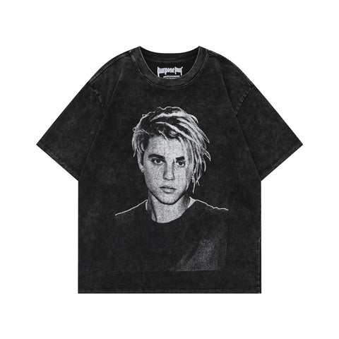 FEAR OF GOD ESSENTIALS Justin Bieber Purpose Tour Vintage Wash Portrait T‑Shirt