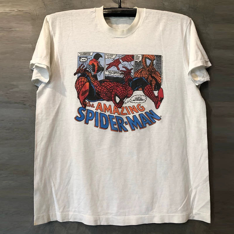 Spider Man cartoon anime collaboration, Spider Man, American street fashion, men's and women's hip-hop short sleeved T-shirt