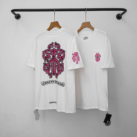 Chrome Hearts Pink Floral Vine Cross T-Shirt (White)