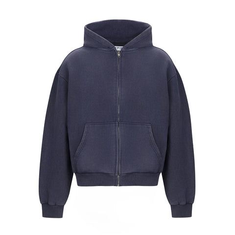From THE STREET, Street Washed Used Short Wide Zipper Hooded Cardigan Sweatshirt, Autumn/Winter Coat