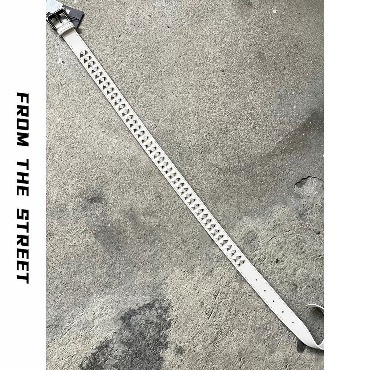 From THE STREET Street Light Asian Belt Retro Rivet Belt Head Leather Pants with Needle Buckle Male