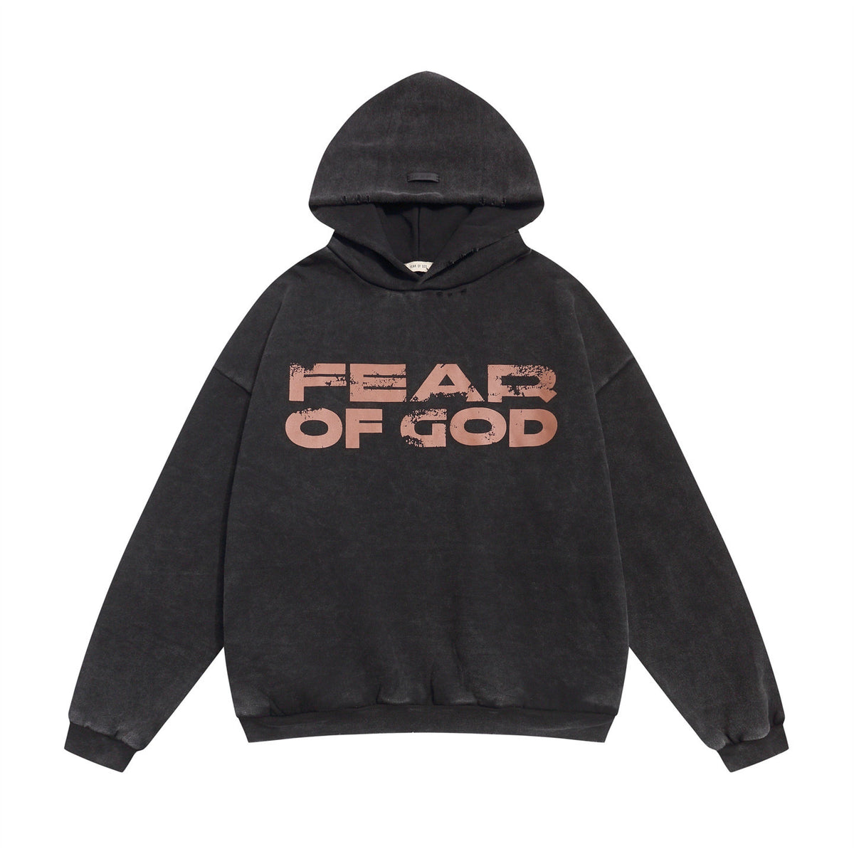 FEAR OF GOD FOG Main Line Cracked Letter Print Washed Ripped Fleece‑Lined Unisex Hoodie
