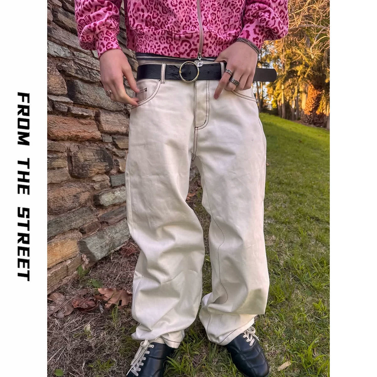 From THE STREET 13.5oz Paris Button Bone White Cottonseed Shell Original Beef Straight leg Jeans from the Street