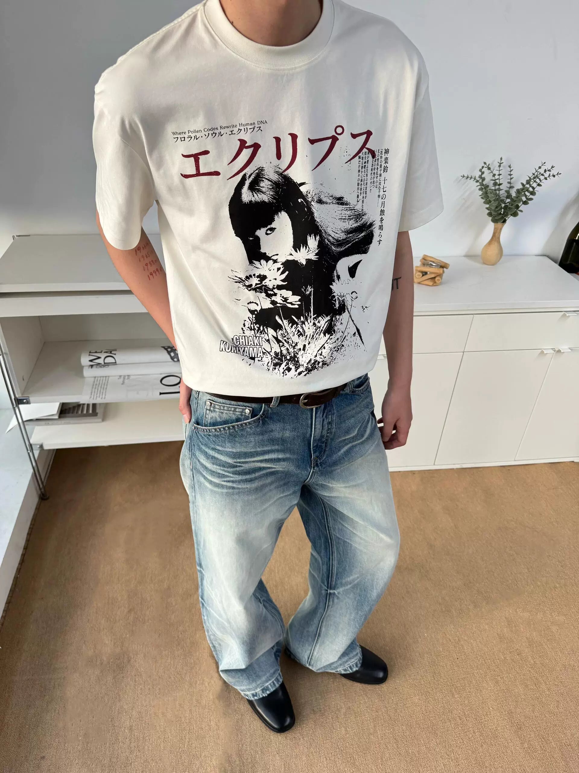 TSAOOJ Shibuya Girls 320g Heavy Cotton Retro Direct Spray Printed Short Sleeve T-shirt Cleanfit