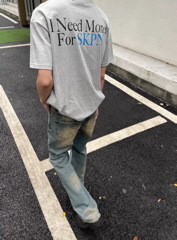 TSAOOJ \"Don't find me to borrow money\" American high street slogan short -sleeved Cleanfit heavy cotton half -sleeved T -shirt