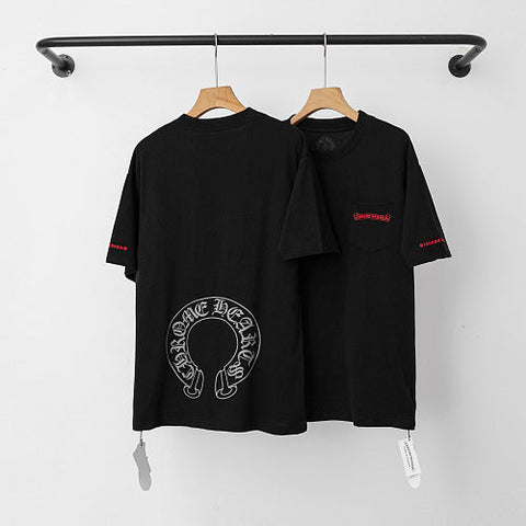 Chrome Hearts Red-Accented Sleeve & Horseshoe Short Sleeve T-Shirt (Black)