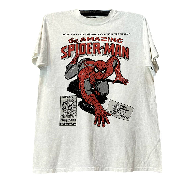Spider Man superhero Spider Man oversize academy style ruffian handsome cool men and women short sleeved T-shirt cotton