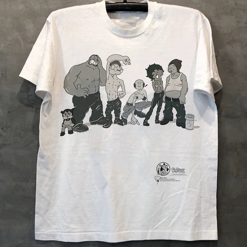 American fashion brand FOG street lazy style cartoon cartoon falling shoulder short sleeve men and women oversize casual versatile T-shirt