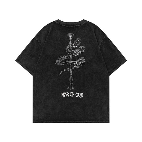 FEAR OF GOD ESSENTIALS Gothic Dragon Figure Vintage Wash T‑Shirt