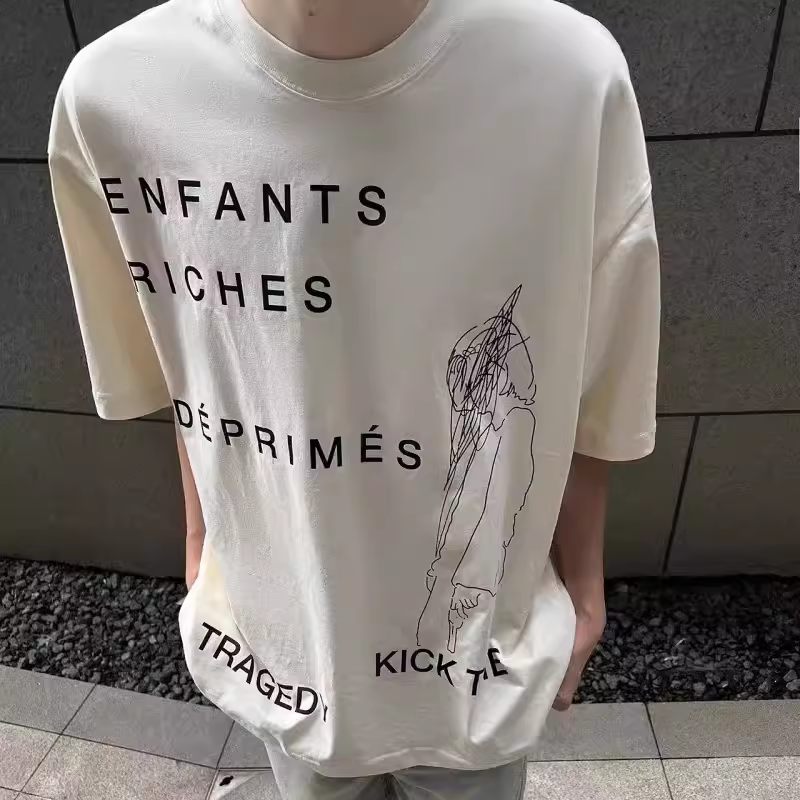 TSAOOJ \"Don't find me to borrow money\" American high street slogan short -sleeved Cleanfit heavy cotton half -sleeved T -shirt