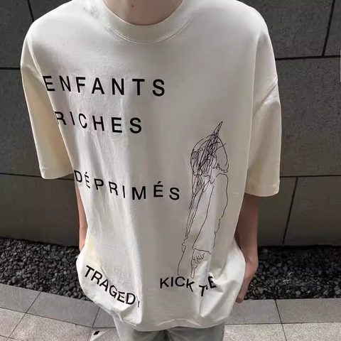 TSAOOJ \"Don't find me to borrow money\" American high street slogan short -sleeved Cleanfit heavy cotton half -sleeved T -shirt