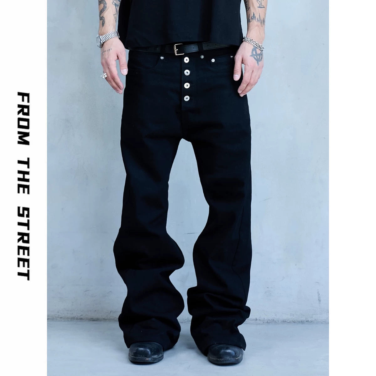 From The SRREET, a retro street washed distressed five button high ounce original denim jeans for men