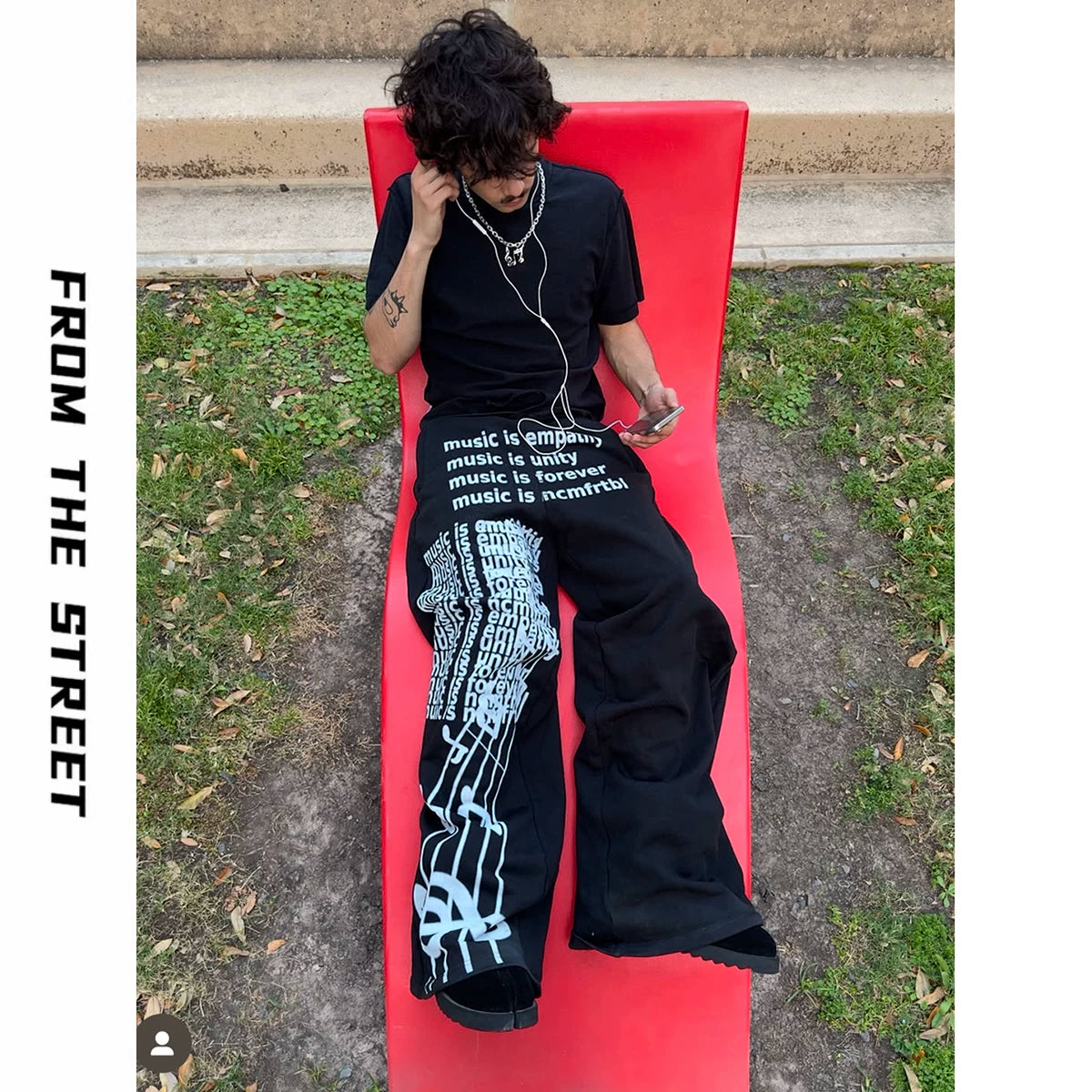 From THE STREET: Street Sports Score Printed American Baggy Casual Versatile Loose Pants