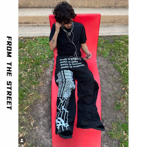 From THE STREET: Street Sports Score Printed American Baggy Casual Versatile Loose Pants