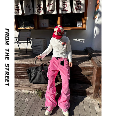 From The STREET Street Corduroy Cargo Straight Barrel Gunshell Work Pants Straight Barrel Casual Pants Men