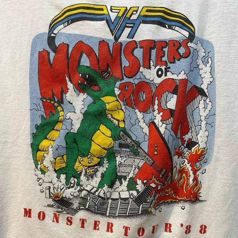 Monsters Of Rock, a veteran metal rock band, is a short sleeved vintage American retro T-shirt for men