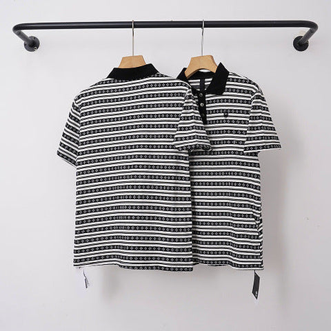 Chrome Hearts Monogram Striped Short Sleeve Polo Shirt (Black/White)
