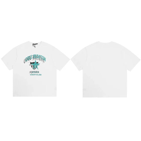 Cole Buxton White Teal Star Graphic Logo T-Shirt