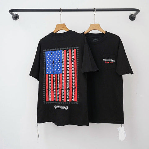 Chrome Hearts Vintage American Flag Graphic Short Sleeve T-Shirt (Black)